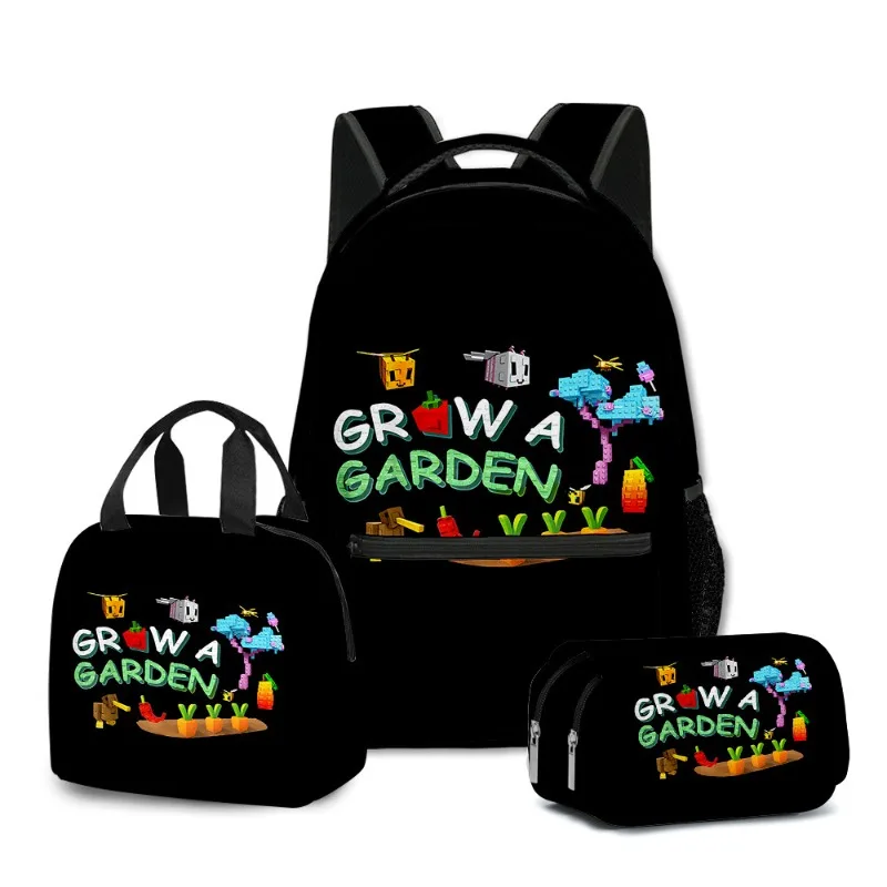 Gioco 3D Roblox Grow A Garden Studenti delle scuole primarie e secondarie Zaino Zaino Borsa per il pranzo Borsa per matite Borsa per la scuola 3 pezzi / set