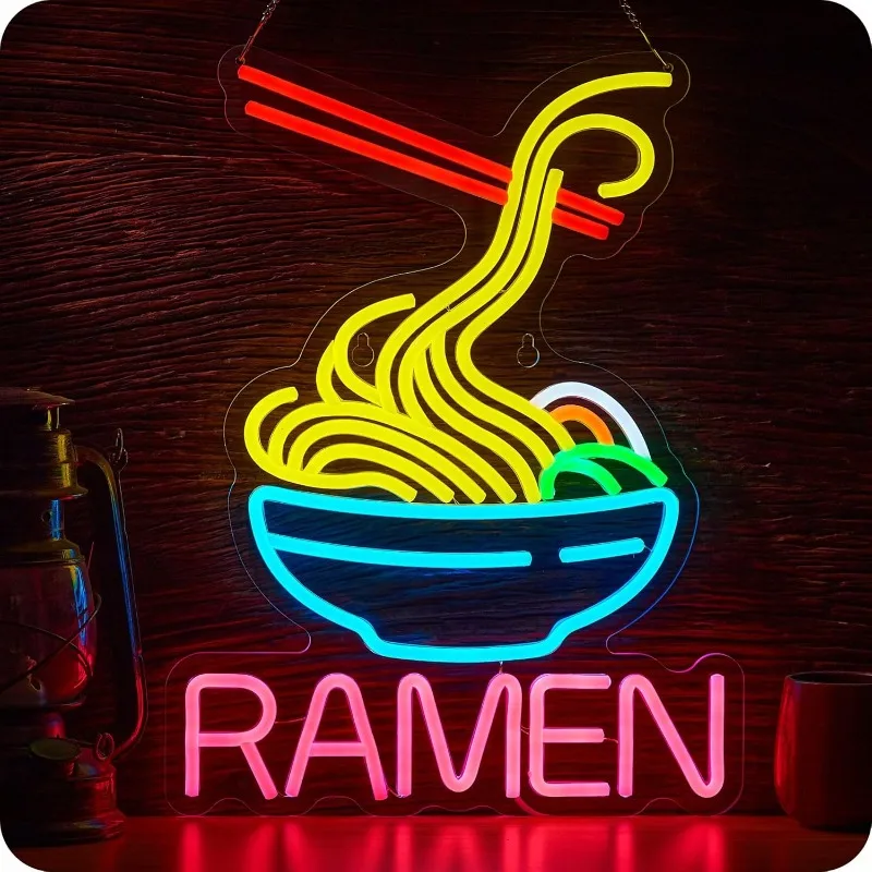 Ramen Neon Sign Noodle Led Lights for Wall Decor Ramen Light up Signs USB Powered Neon Signs with Dimmer for Restaurant Shop