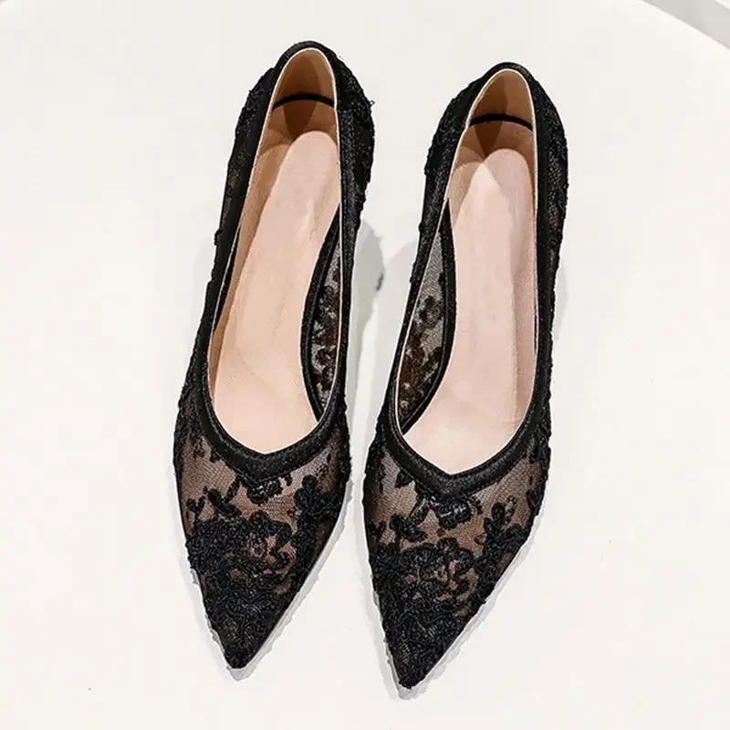 Sexy Embroidered Flowers Mesh High Heel Nude Pointed Toe Stilettos Pumps Lace Mesh High Heel Women Shoes 8CM/10CM Heels Shoes