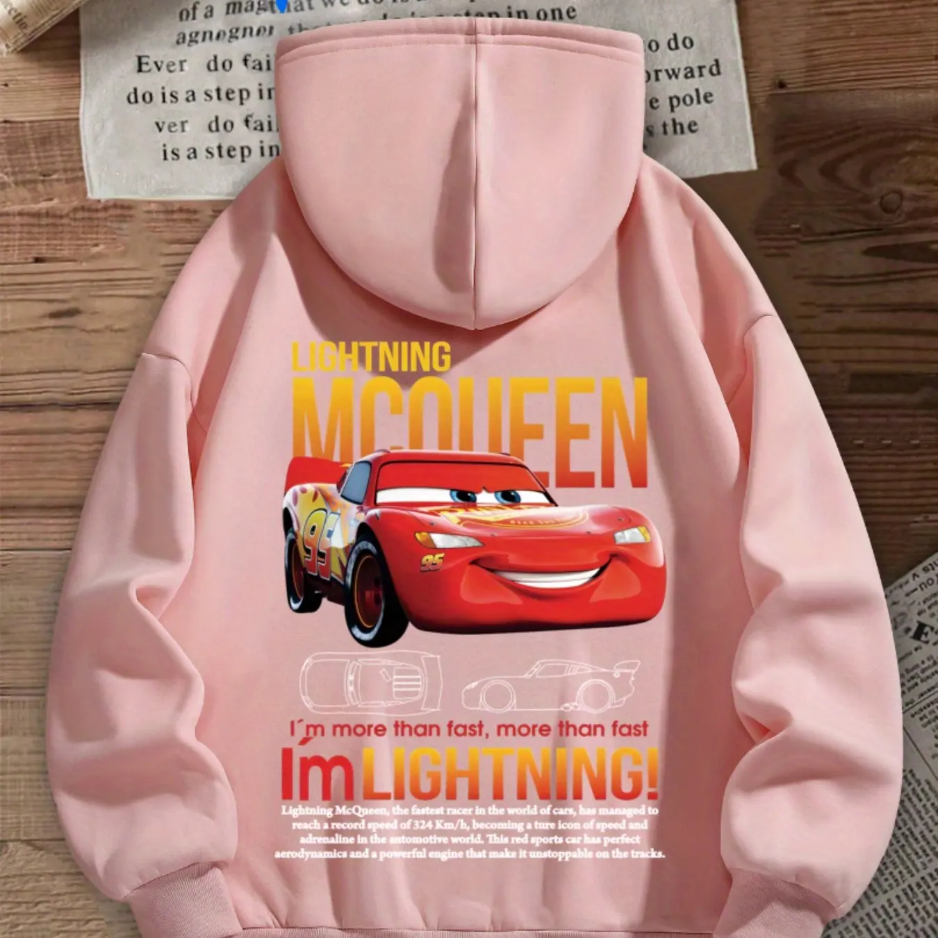 سويت شيرت نسائي رسمي من Disney Lightning McQueen Cars بغطاء للرأس أسود مع قلنسوة برباط كاجوال من Lightning McQueen