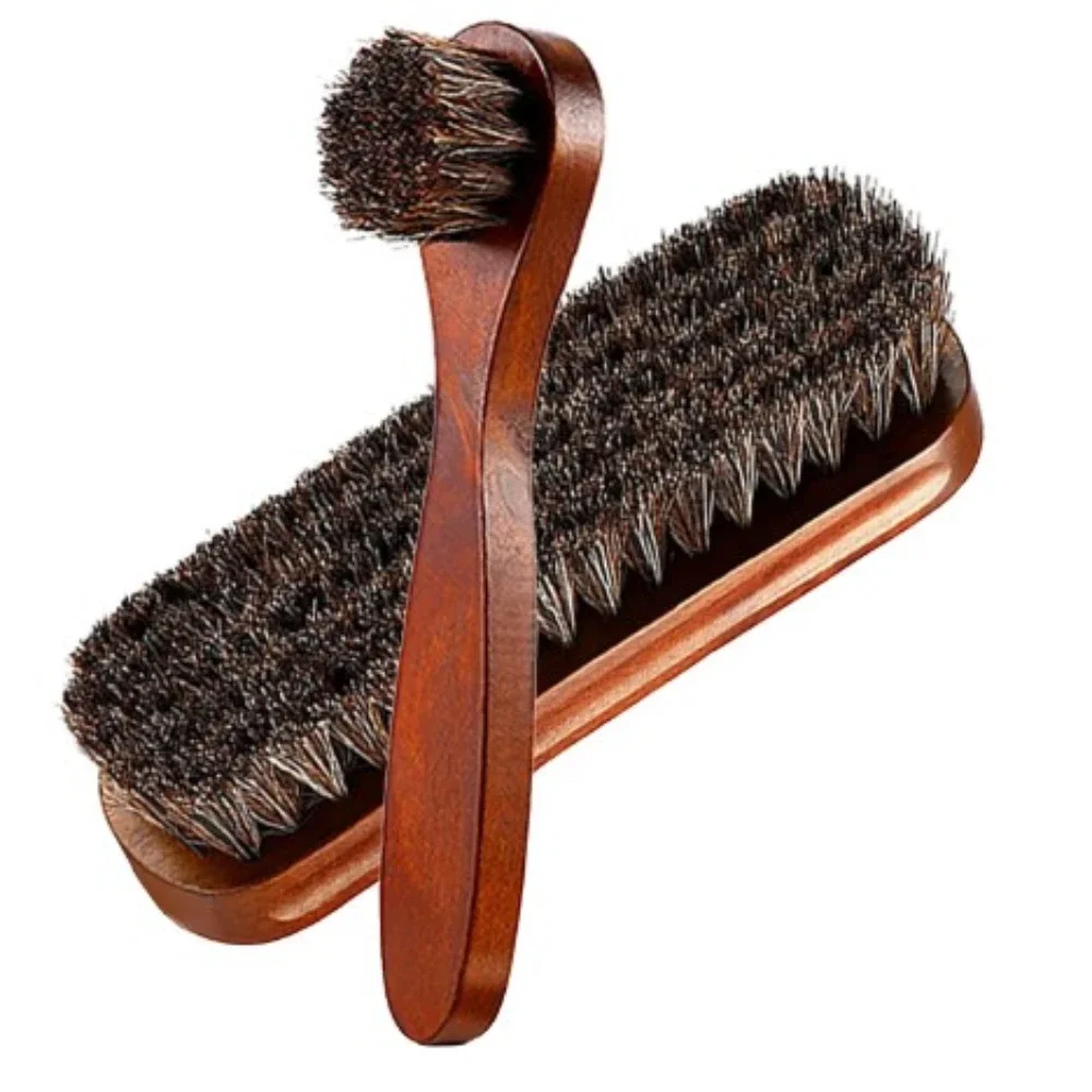 2pcs Horse Hair Shoe Brush Set Shoe Polishing Brush  Horse Hair Shoe Brush Large Leather Shoe Brush Set