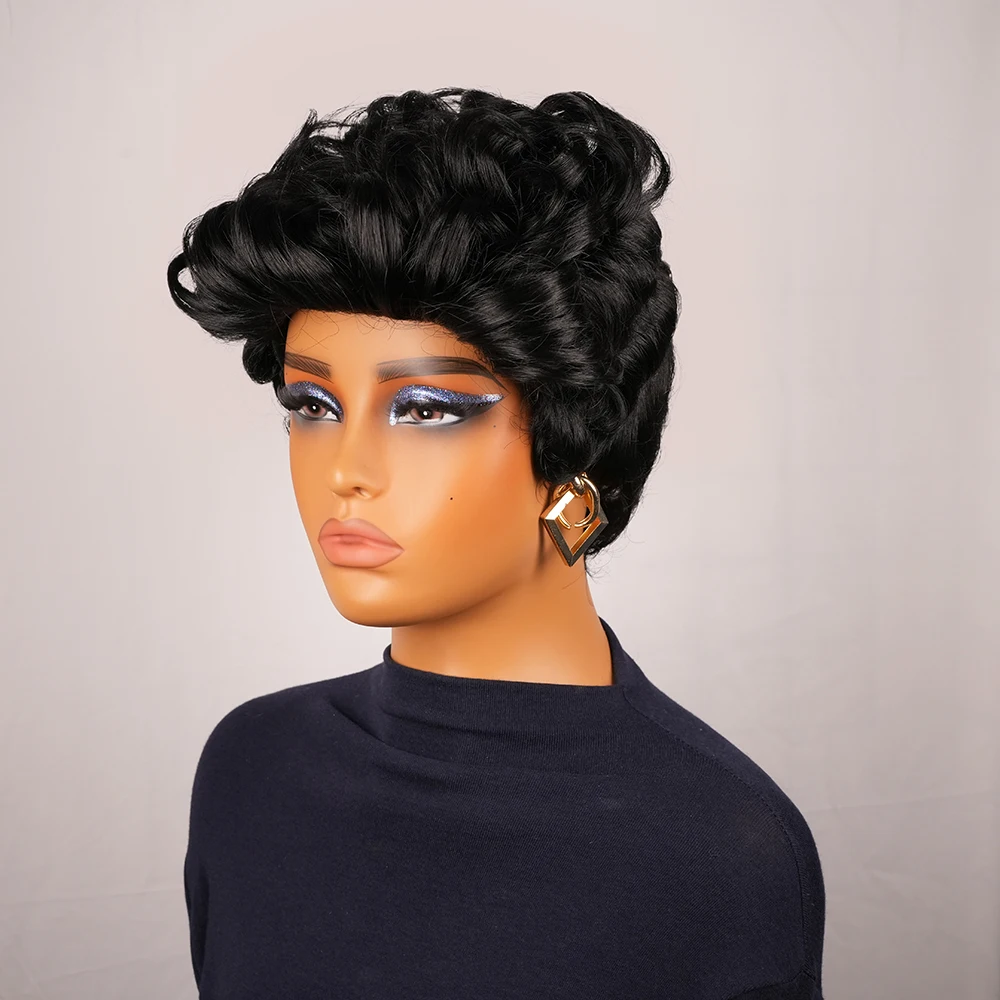 شعر مستعار أفرو قصير مصنوع آليًا بالكامل باروكات 100% شعر بشري بطبقات شعر قصير مجعد قطع عابث شعر بشري عالي الجودة