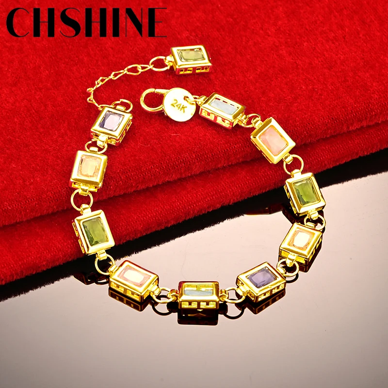 

CHSHINE 18K Gold Square Colored Zircon Bracelet For Women Wedding Engagement Party Fashion Charm Jewelry