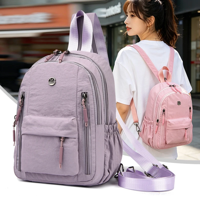 Fashion Women Multi-pocket Nylon Backpack with Back Zipper Anti-theft Daypack Ladies Casual Travel Work School Bag Mochila 2026