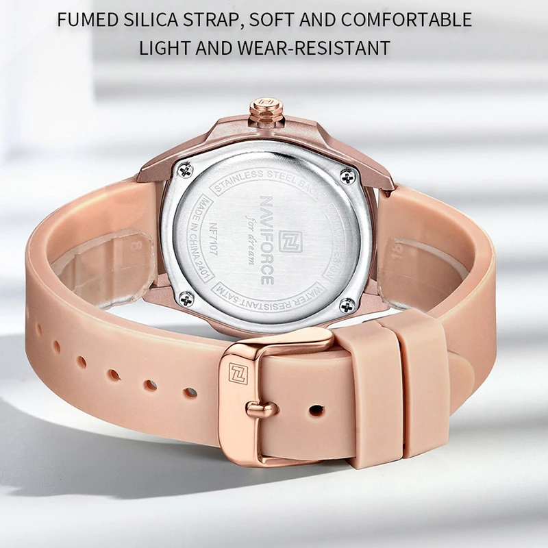 New NAVIFORCE Elegant Ladies Watch Simple Casual Quartz Calendar Watches for Women Waterproof Soft Silicone Strap Gifts for Girl