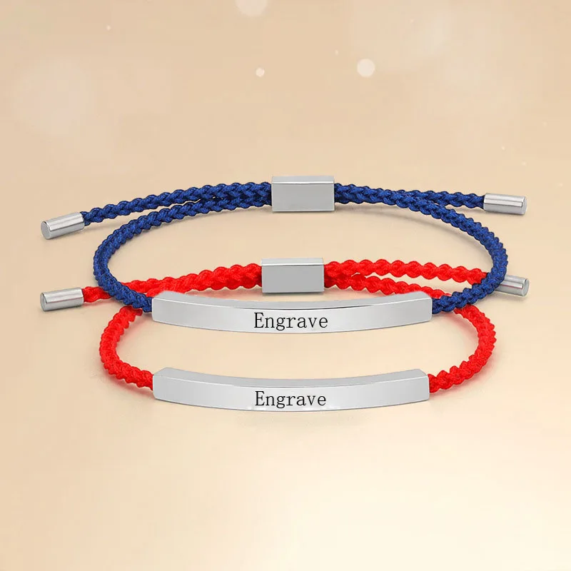 

Personalized Stainless Steel Engrave Bracelet and Bangle for Women Men Adjustable Braided Rope Customized Couple Jewelry