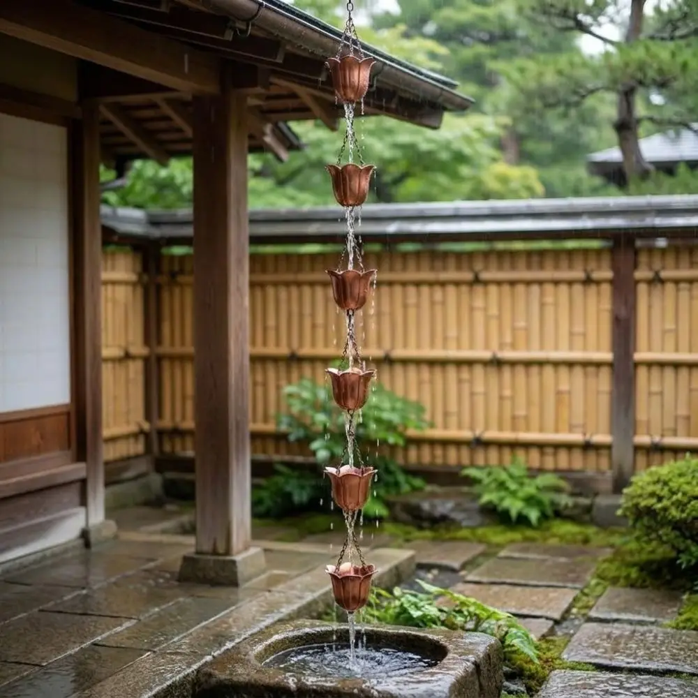 Japanese Style Metal Tulip Rain Chain Hanging Iron Art Water Drainage Chain 7 Cups Flower-shaped Rainwater Diverter Chain
