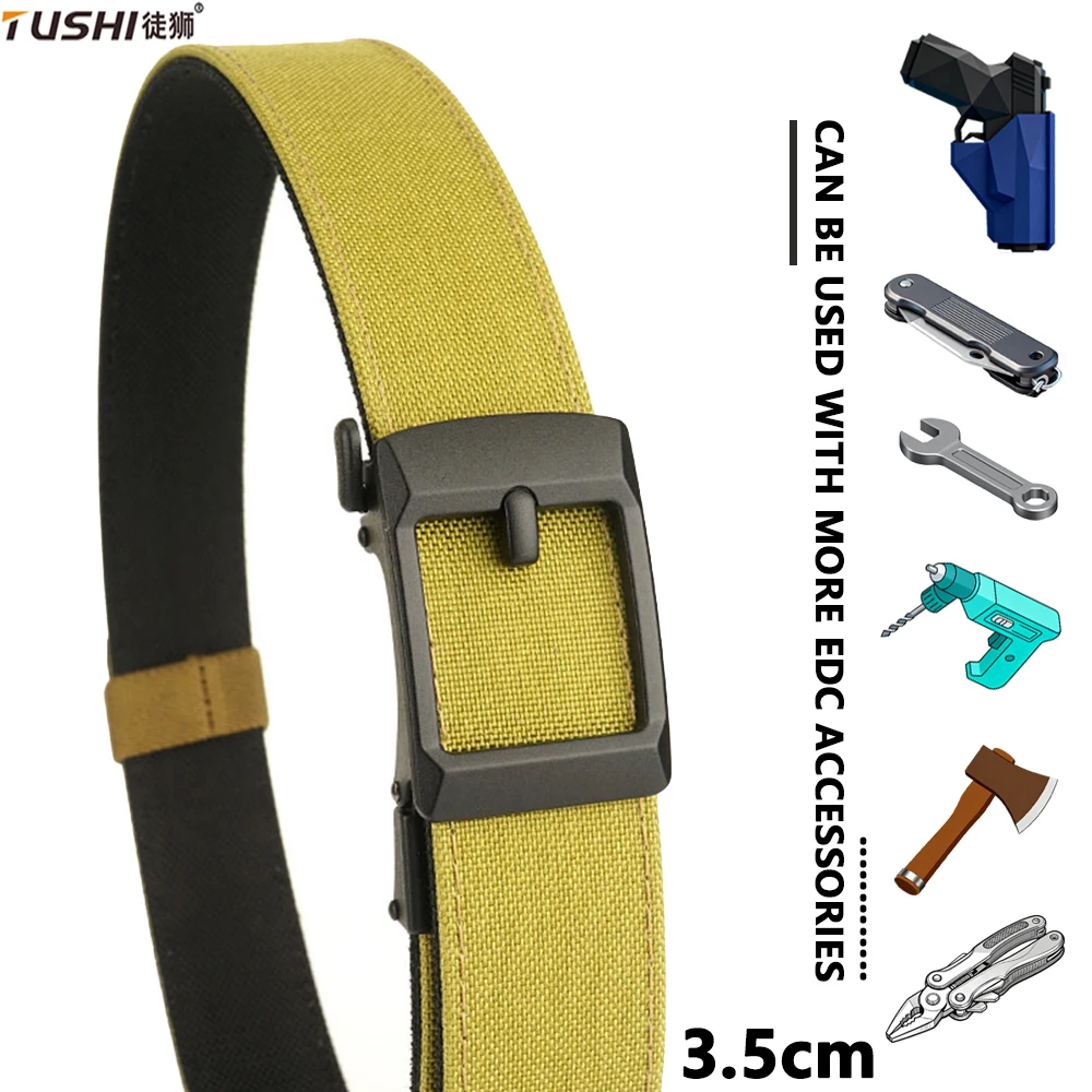 

TUSHI Stylish Tactical Belt for Men Metal Automatic Buckle Tight Nylon Military Belt Stiff Work Belt Rigid Casual Girdle Male
