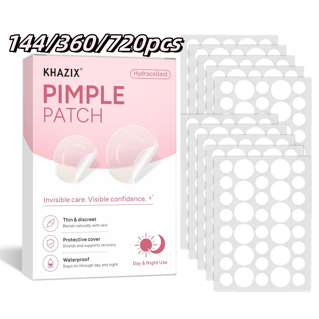 KHAZIX 144/360/720PCS Hydrocolloid Pimple Patches, Invisible Blemish Covers, Ultra-Thin Breathable Waterproof Face Stickers