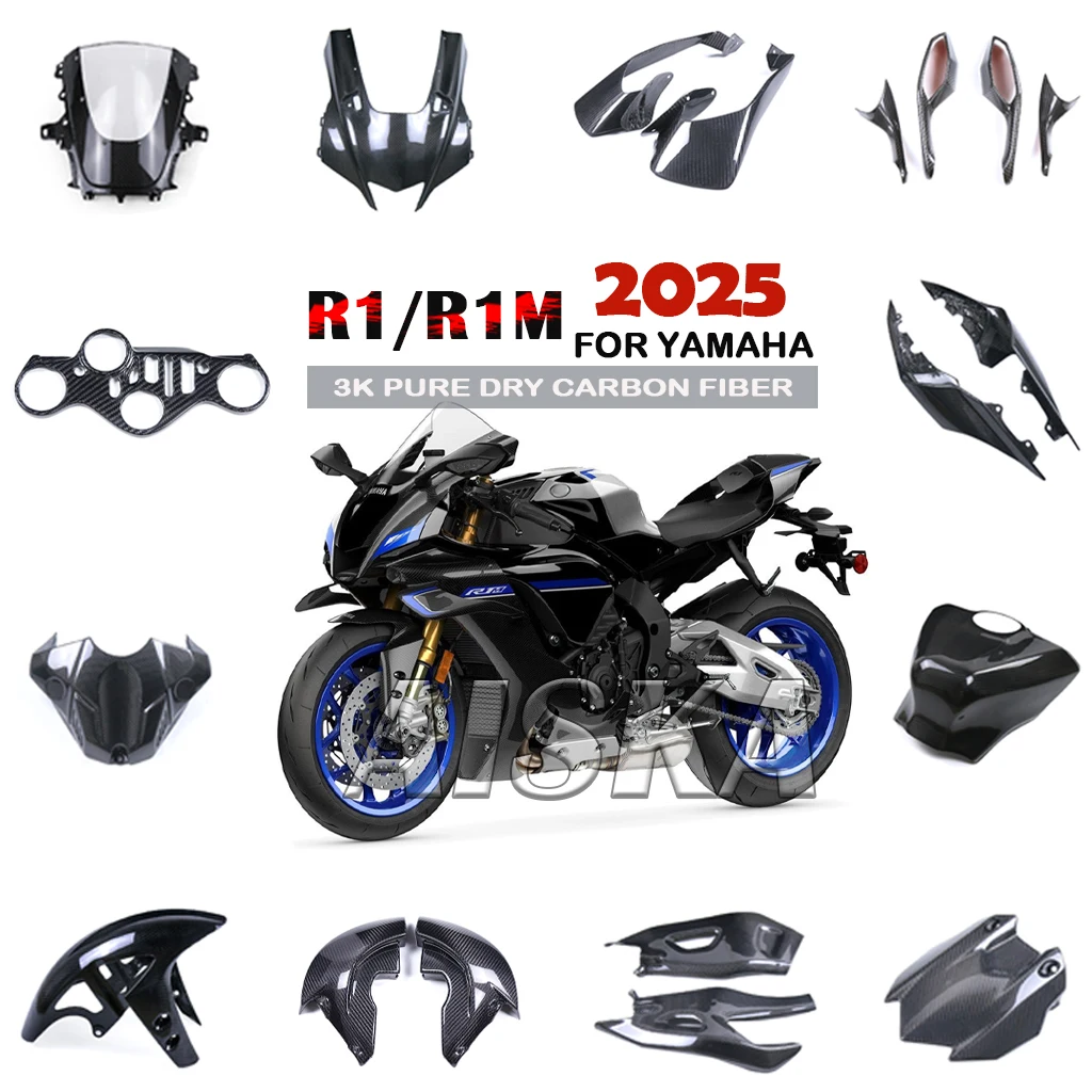 

Fixed Wing Caliper Rearview Mirror Fender Frame Cover Fuel Tank Side Panel Fairing Kit Dry Carbon Fiber For YAMAHA R1 R1M 2025
