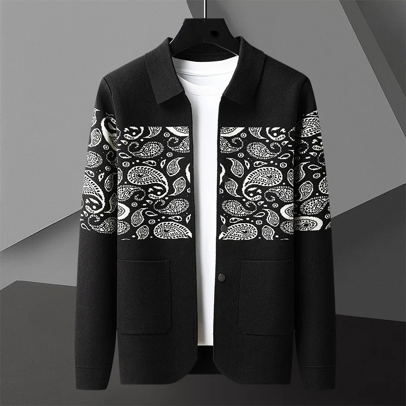 Paisley Print Knitting Cardigan Man Long Sleeve Slim Fit Sweater Cardigan Herren Pullover Garment Coat Noel Kazak Heren Sweater