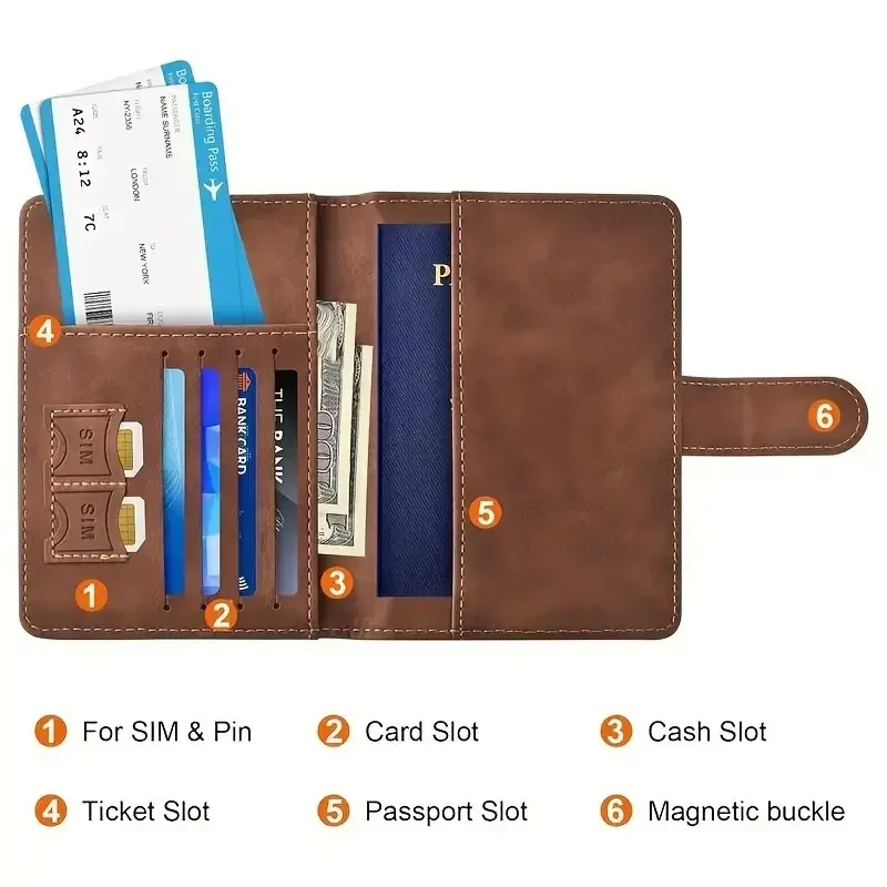 Unisex RFID Blocking Travel Passport Accessory Holder -Secure Anti-Theft Passport Organizer -Embossed World Map -Pattern Design -Travel Card Holder with Magnetic Closure, Foldable Design view 4