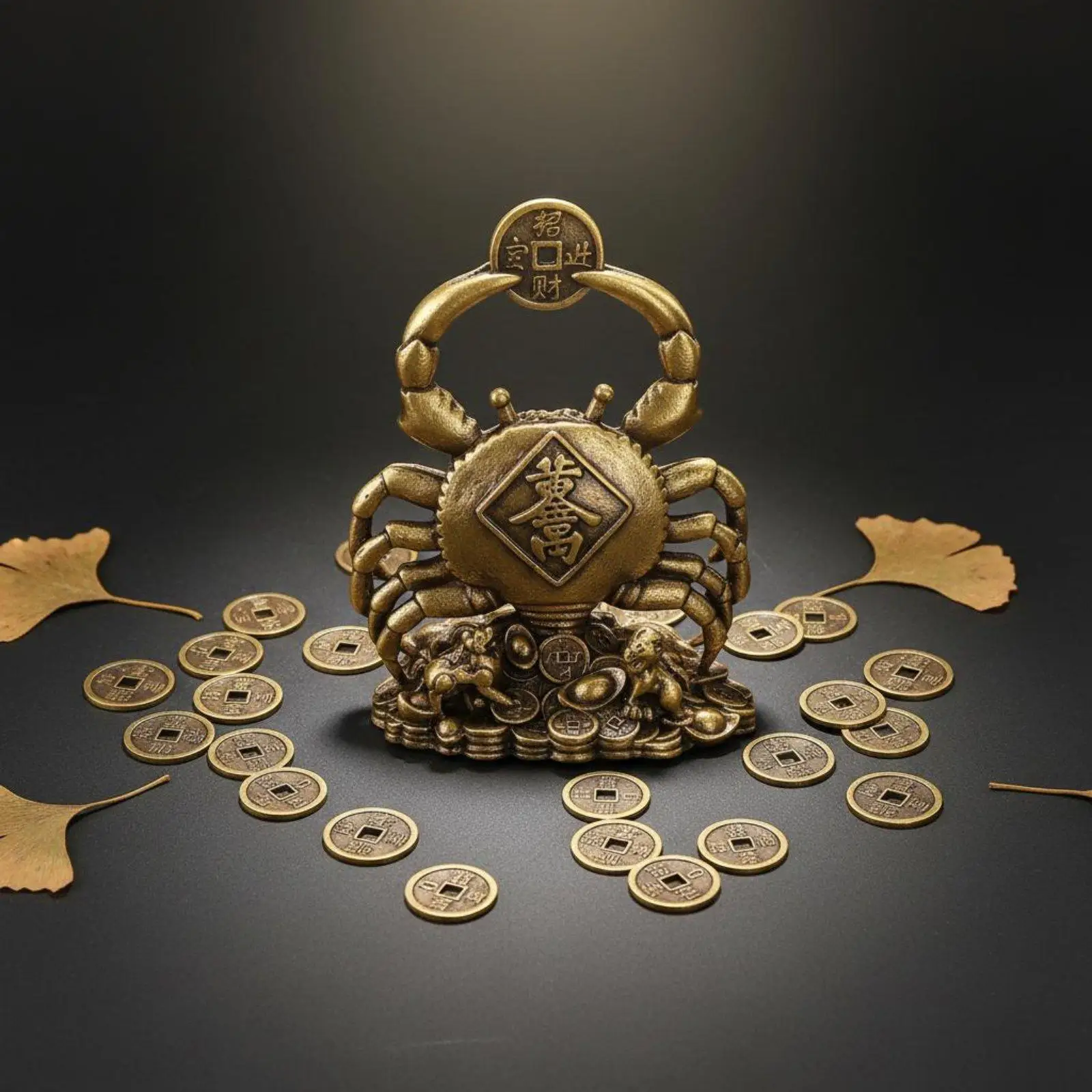 Decorative Crab Figurine Brass Crustacean Statue Good Prosperity Symbol Brass Crustacean Figurine Handcrafted Look Golden