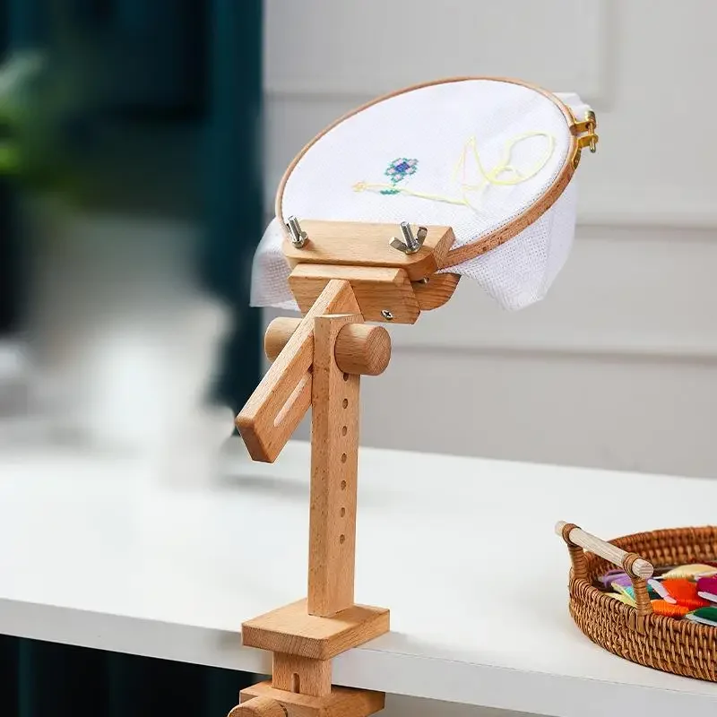 

360 Degree Rotation Adjustable Wooden Embroidery Hoop Desktop Stand Cross Stitch Rack Frames Rings Adults Mother Gifts Sewing