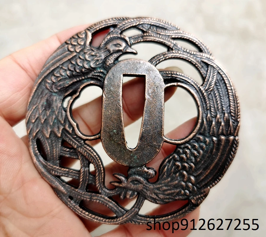 Red alloy Phoenix tsuba fuchi Menuki for Japanese sword katana wakizashi tanto