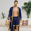 Ensemble pyjama long pour homme, peignoir style baroque, short kimono, vêtements de nuit printemps-été, vêtements d'intérieur en satin