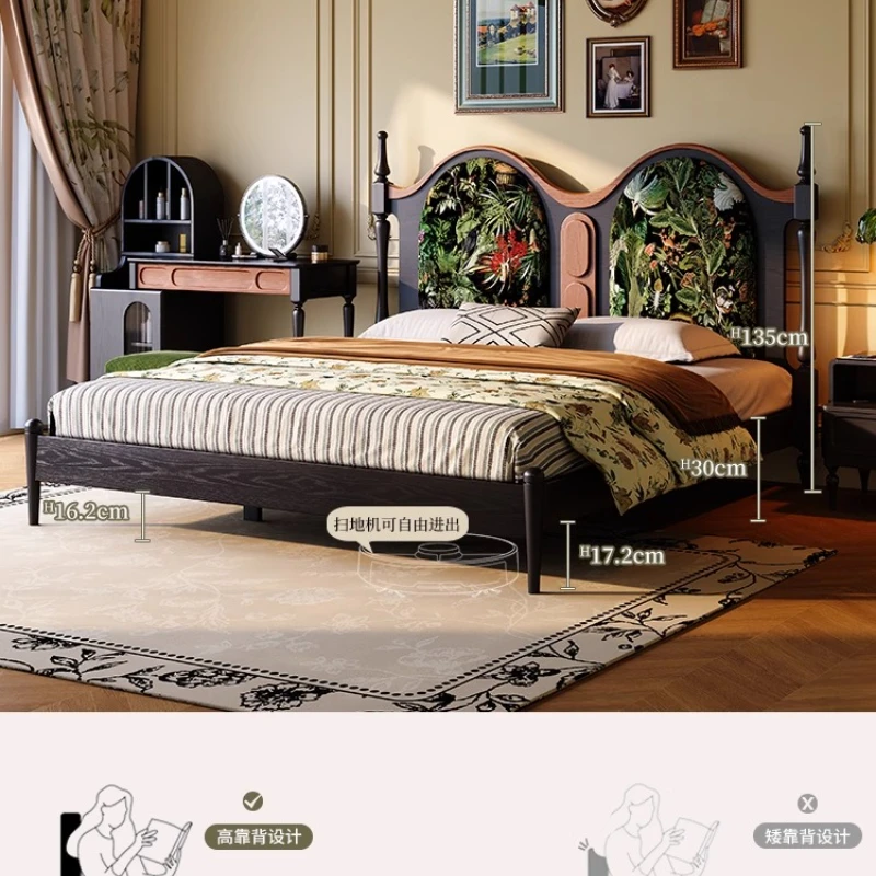 

French solid wood bed retro black master bedroom 1.8m antique storage double princess