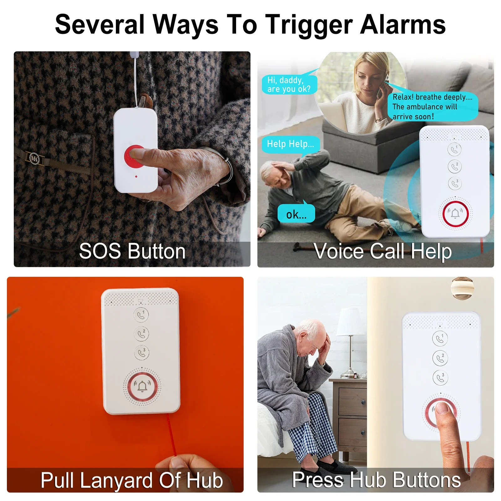 Topvico 4G GSM Panic Button Elderly Care SOS Voice Calls For Help Free Talk, Senior Emergency Alert SMS, 3 Contacts One-key Dial