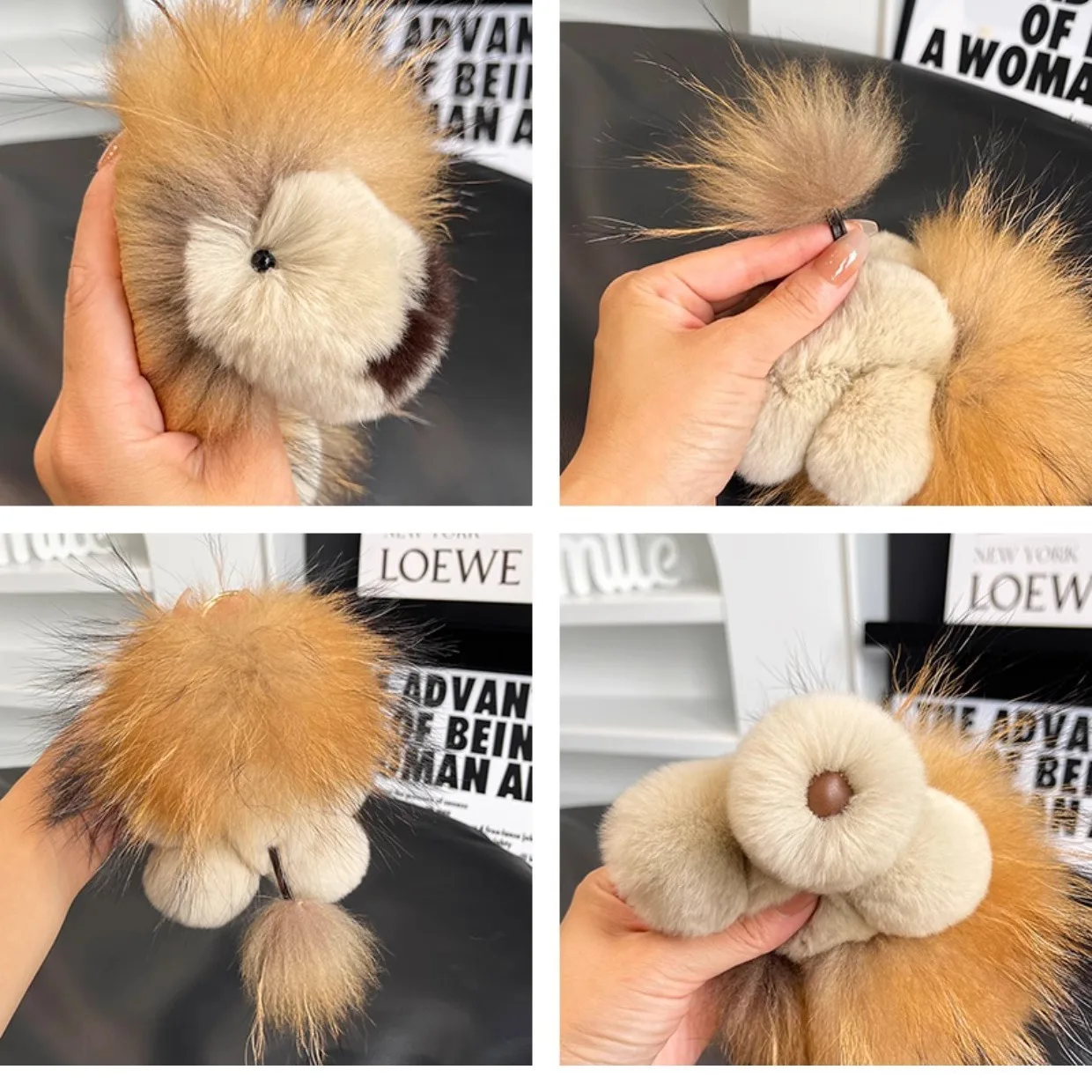 Cute otter rabbit fur little lion keychain car key ring pendant plush doll toy backpack bag hanging ornament gift view 2