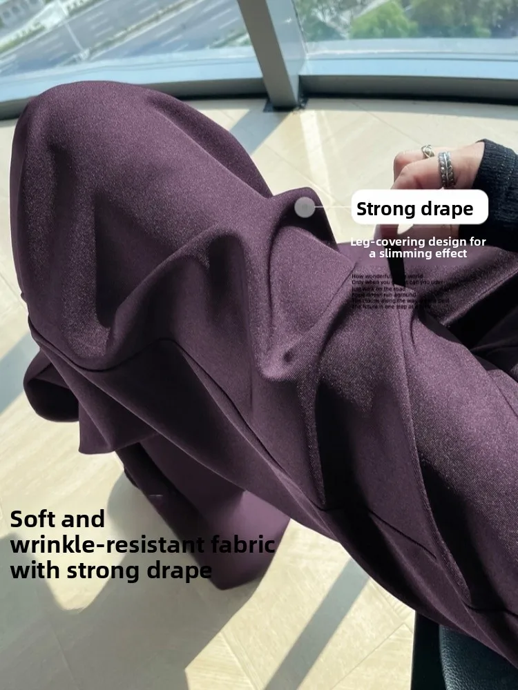 Ele-pantalones de traje rojo morado para mujer, cintura alta, pierna recta, largo hasta el suelo, pantalones de pierna ancha informales, ajuste corporal de abeja de pera