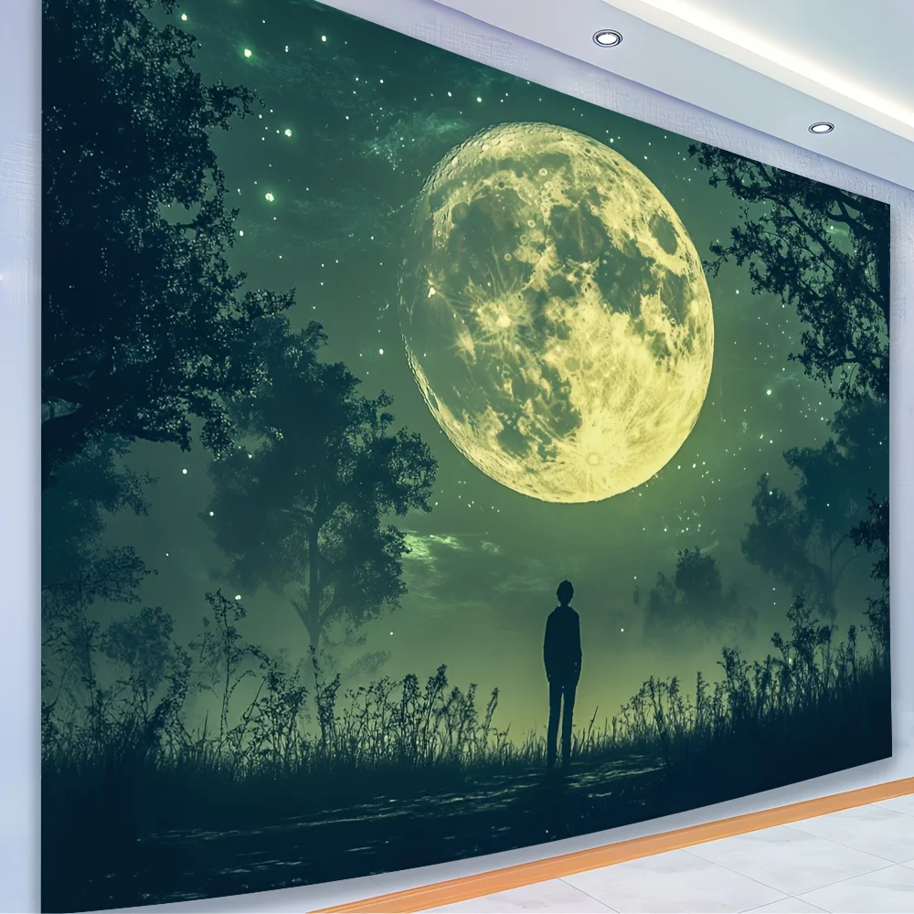 1 элегантный гобелен из полиэстера с дизайном Serene Forest & Moonlit Sky — идеально подходит для декора гостиной, спальни, офиса, вечеринки 1 элегантный гобелен из полиэстера с дизайном Serene Forest & Moonlit Sky — идеально подходит для декора гостиной, спальни, офиса, вечеринки