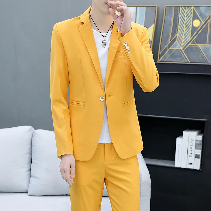 2024Spring and Autumn Korean slim (suit + trousers) Fashion handsome hair stylist British style casual trend men\'s two-piece set