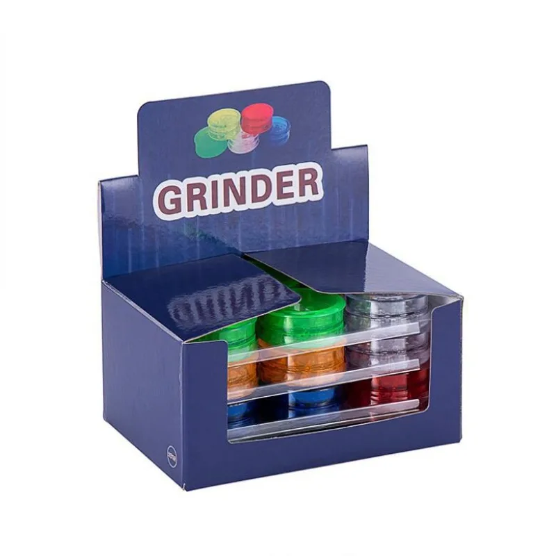 24Pcs 2.5 Inch 3 Layer Plastic Herb Grinder, Manual Tobacco Spice Crusher with Color Display Box, Wholesale Smoking Accessories