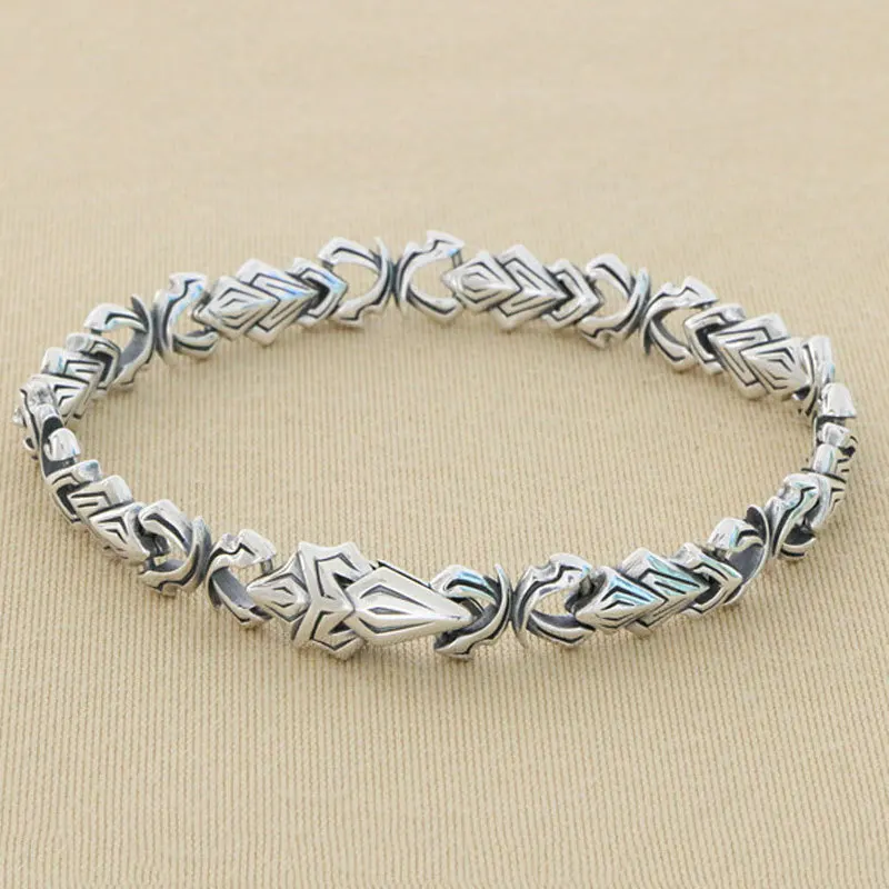 Wholesale European and American street punk style Thai silver bracelet 925 sterling silver men's trend armor simple Korean versi