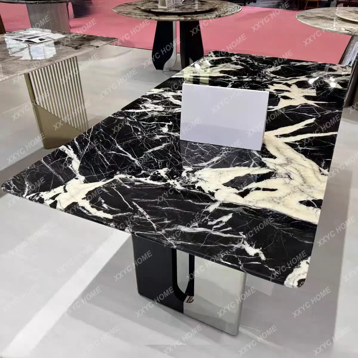 HHousehold natural luxury stone dining table restaurant stainless steel table legs dining table