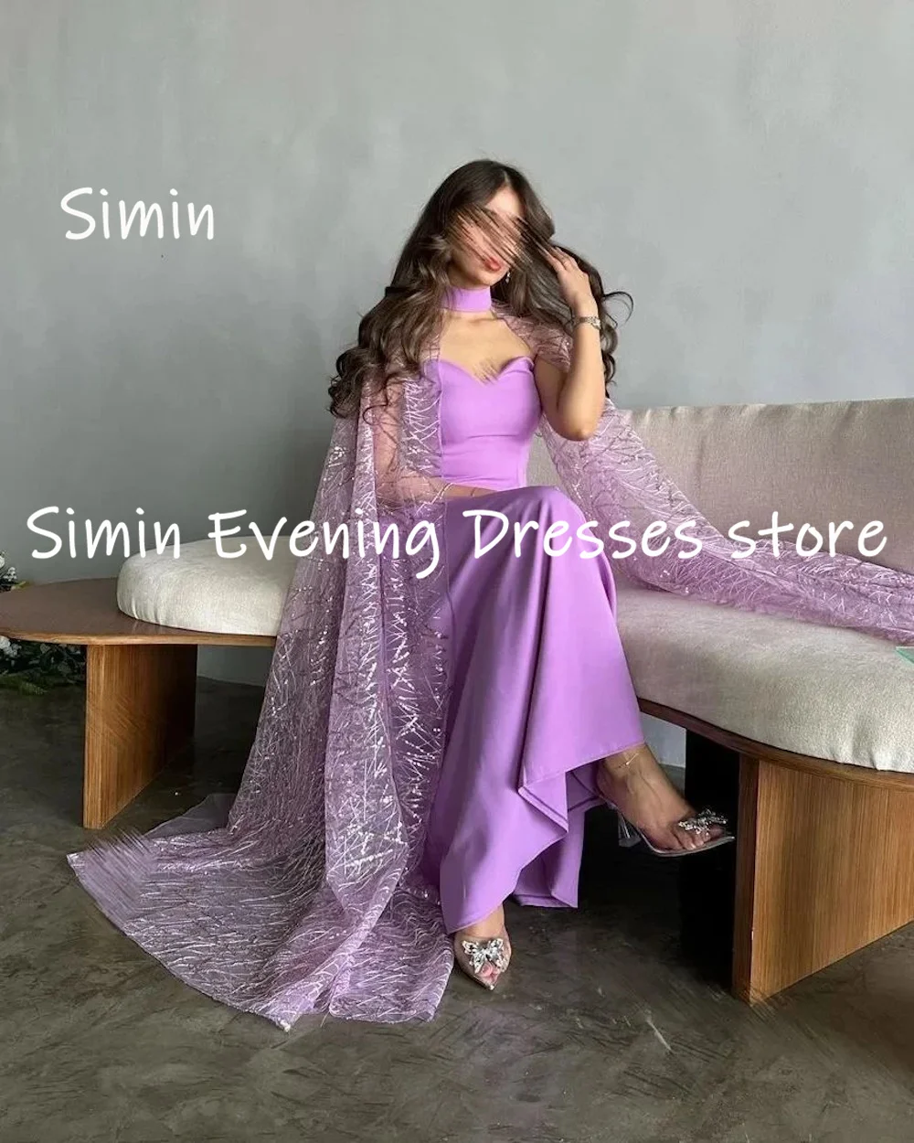 Simin Satin a-line scollo tondo Ruffle Lace abito da ballo formale alla caviglia abiti da sera eleganti per le donne 2023