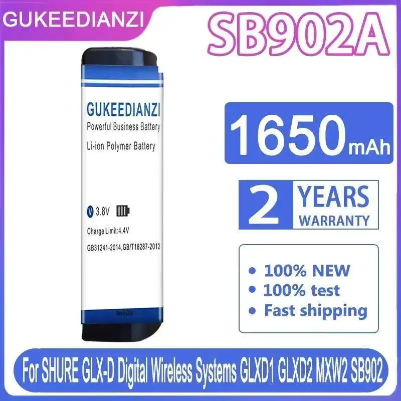 

Для цифровых беспроводных систем SHURE GLX-D GLXD 1 2 GLXD1 GLXD2 MXW2 SB902 SB902A, SB902A, аккумулятор беспроводной аудиосистемы 1650 мАч
