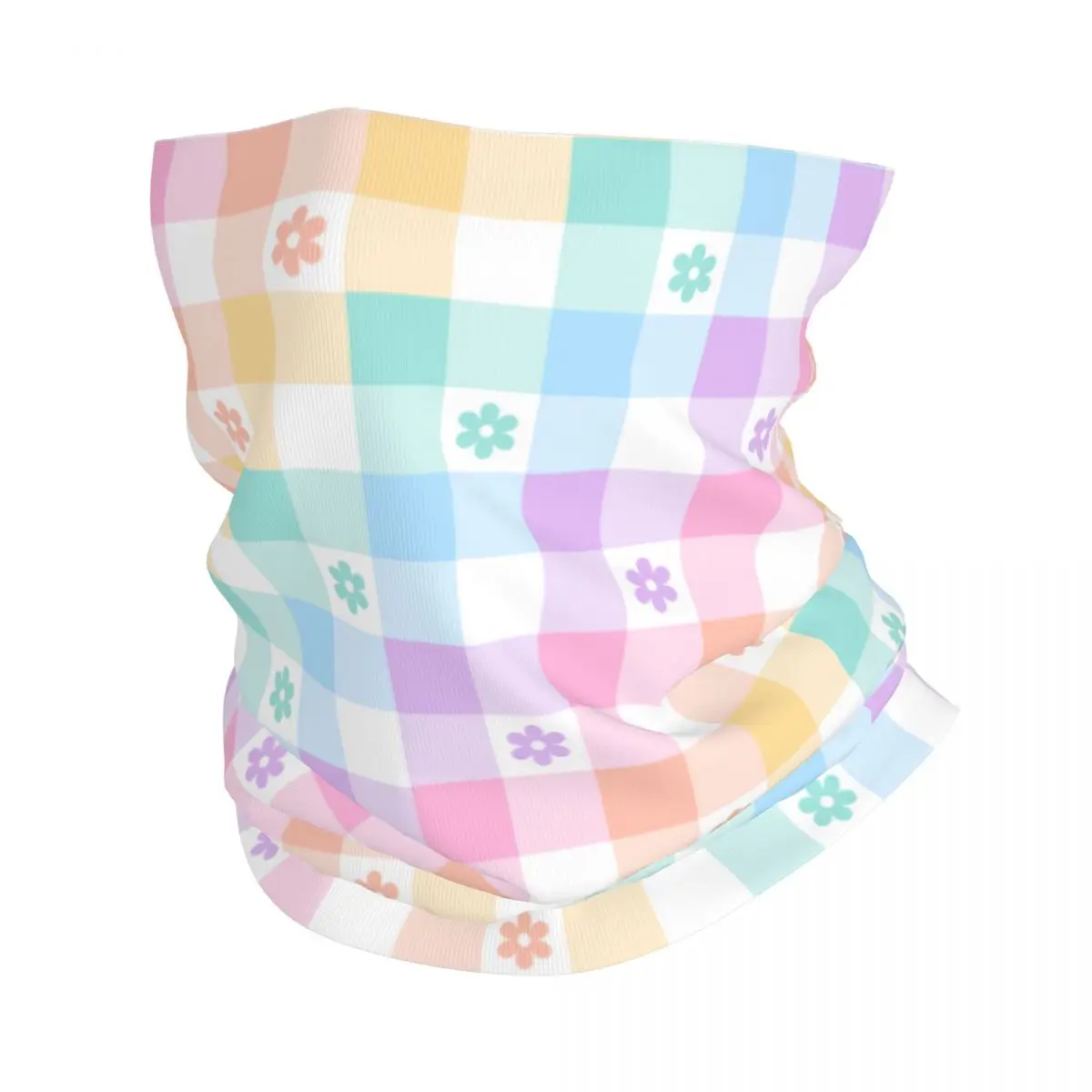 

Women Balaclavas Geometric Pastel Rainbow Gingham Check Plaid Bandana Accessories Neck Cover Color Checkered Mask Scarf Headband