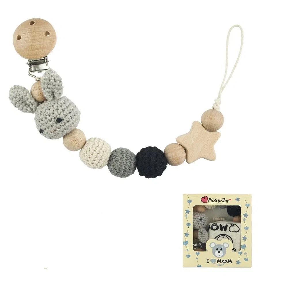 

Wood Appease Soother Chain Pacifier Holder Clips Baby Pacifier Chain Baby Teether Toys Straps Crochet Animal Pacifier Clips