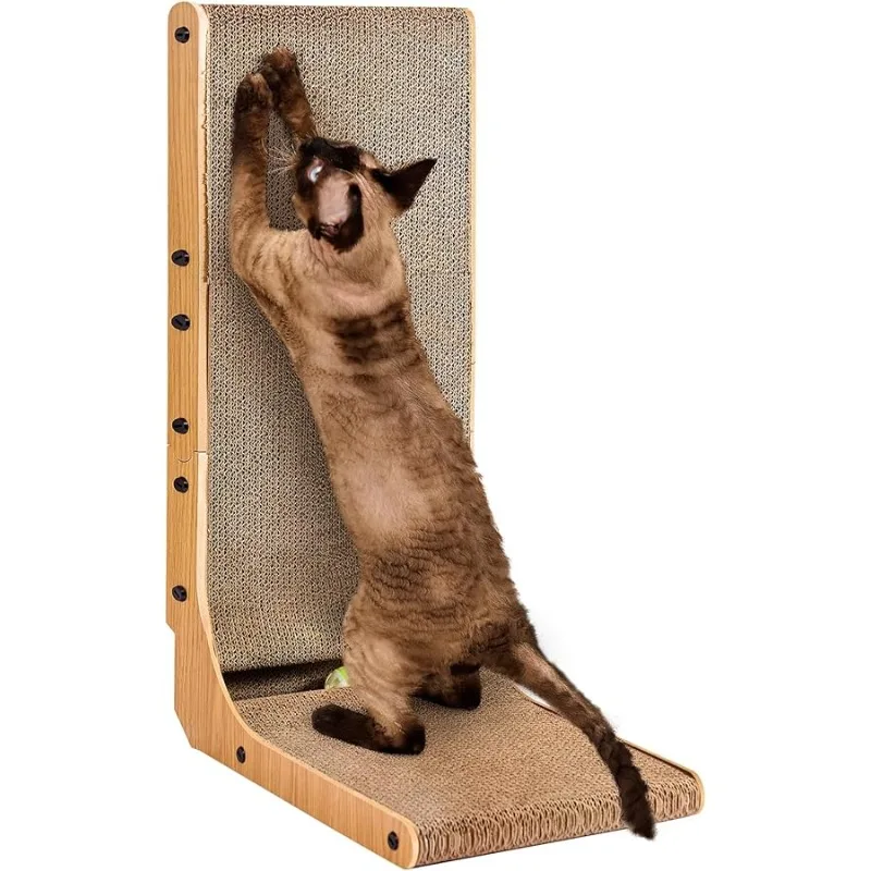 

EHEYCIGA Cardboard Cat Scratcher for Indoor Cats, 26.8 Inch L Shaped Vertical Scratching Board with Ball Toy, Large