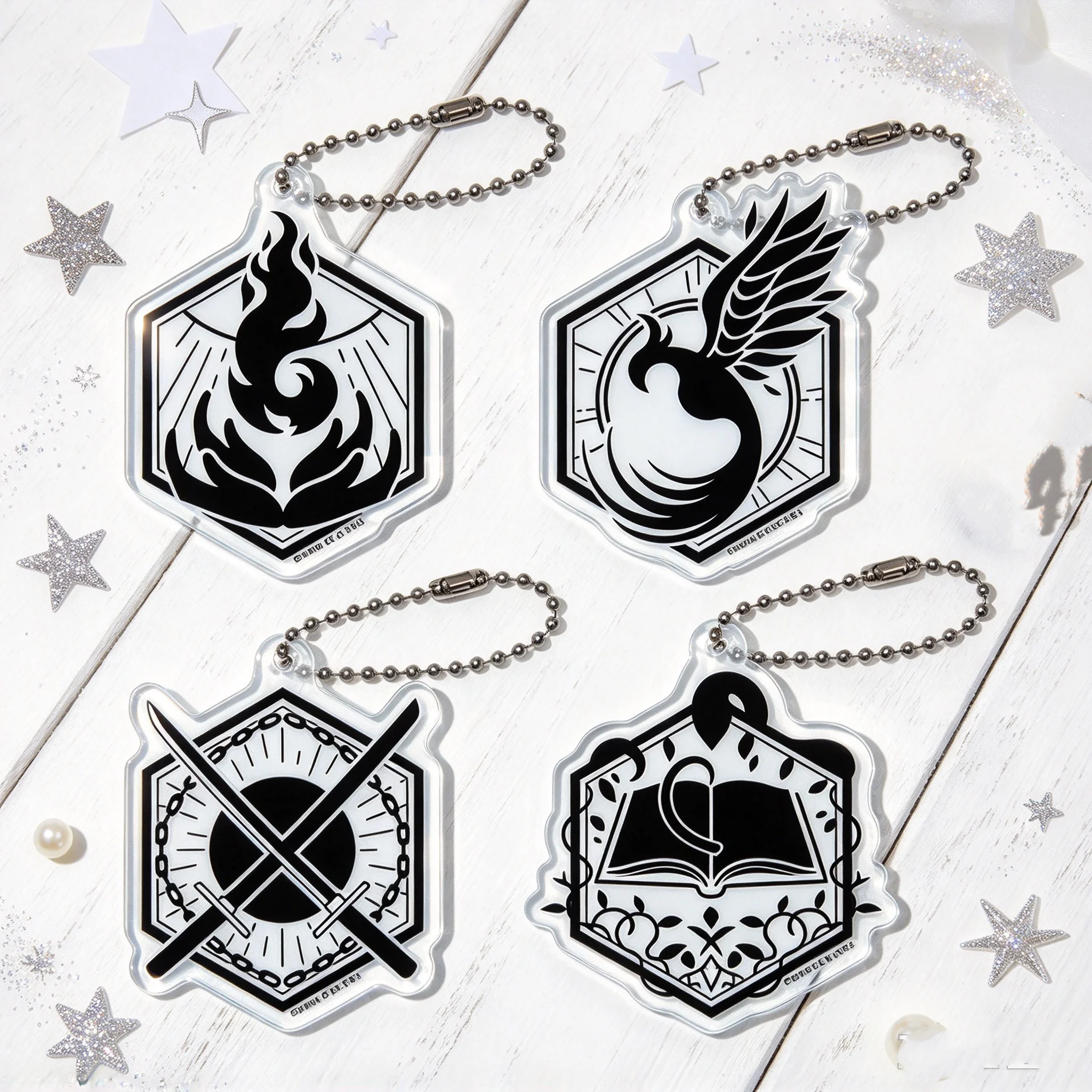 4PCS Bag Decorations Acrylic Pendant Keychain Anime GameTenkei Goka 6CM Xuan Ji/Sheng Lingyuan/Xiao Zheng/Aluojin Cosplay Gifts