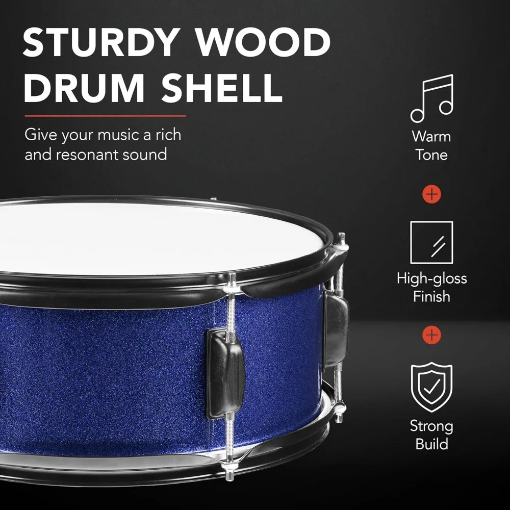 مجموعة طبول للبالغين مكونة من 5 قطع بالحجم الكامل - أزرق داكن لامع، تتضمن حوامل الصنج والبراز والدواسة والعصي والأرضية #5