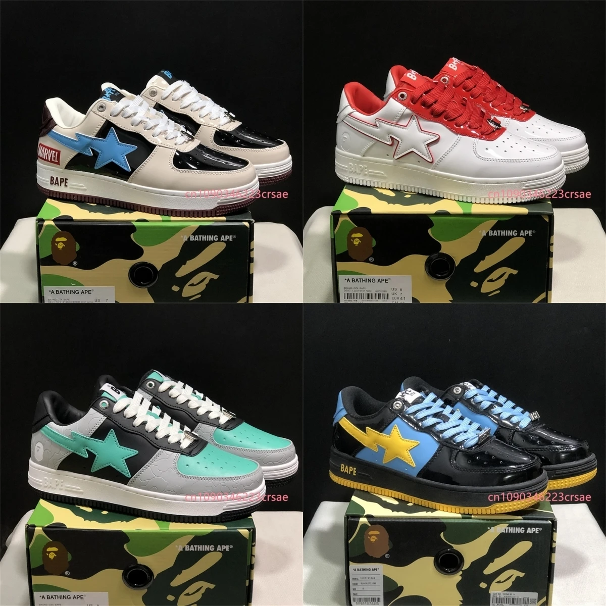 Eur36-Eur46 Bape Sta Men Women Breathable Skateboarding Shoes Outdoor Cross-Country Causal Bapesta Low Upper Walking Sneakers