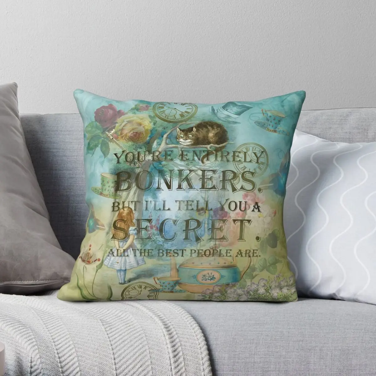 

Wonderland Bonkers Quote Pillowcase Polyester Linen Velvet Pattern Zip Decor Car Cushion Cover