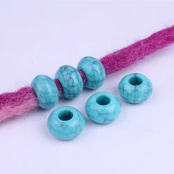 10PCS/Lot Turquoise Natural Stone Hair Braid Dread Dreadlock Beads Cuffs Rings Tube Jewelry Dreadlock Accessories
