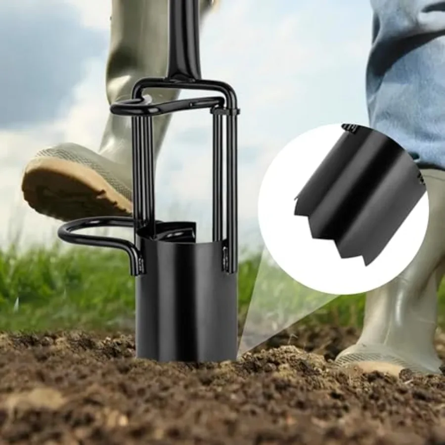 Herramienta para plantar bombillas de mango largo con base dentada y doble pedal para una excavación y una plantación eficiente Diseño de TGrip suave para comodidad