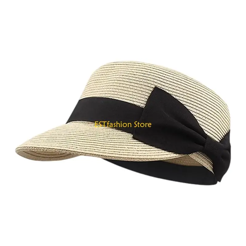 

Y5GC Popular Straw Sun Hat Adjustable Foldable Design Bowknot Beach Hat for Women