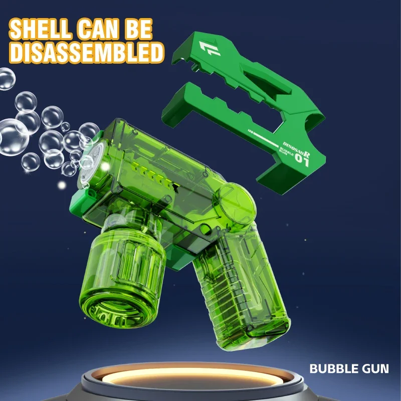 ไดโนเสาร์ Bubble Gun Fuly เครื่องเป่าลมสบู่อัตโนมัติมือถือเครื่องเป่าไฟฟ้าของเล่นแสงเด็กของขวัญเกมกลางแจ้ง