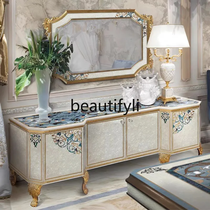 

French solid wood shell parquet TV cabinet luxury dining side cabinet classical living room locker