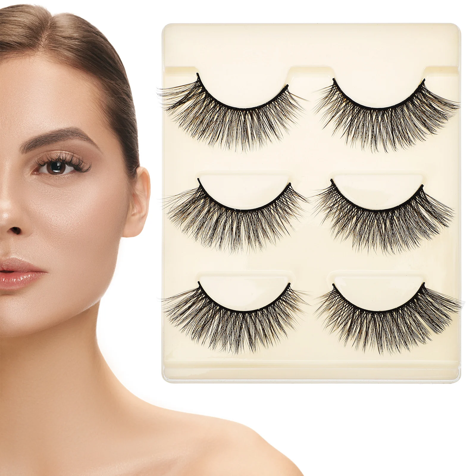 

3 Pairs 3D False Eyelashes Natural Cat Eye Lashes Black Strips Universal Comfort Soft Lightweight