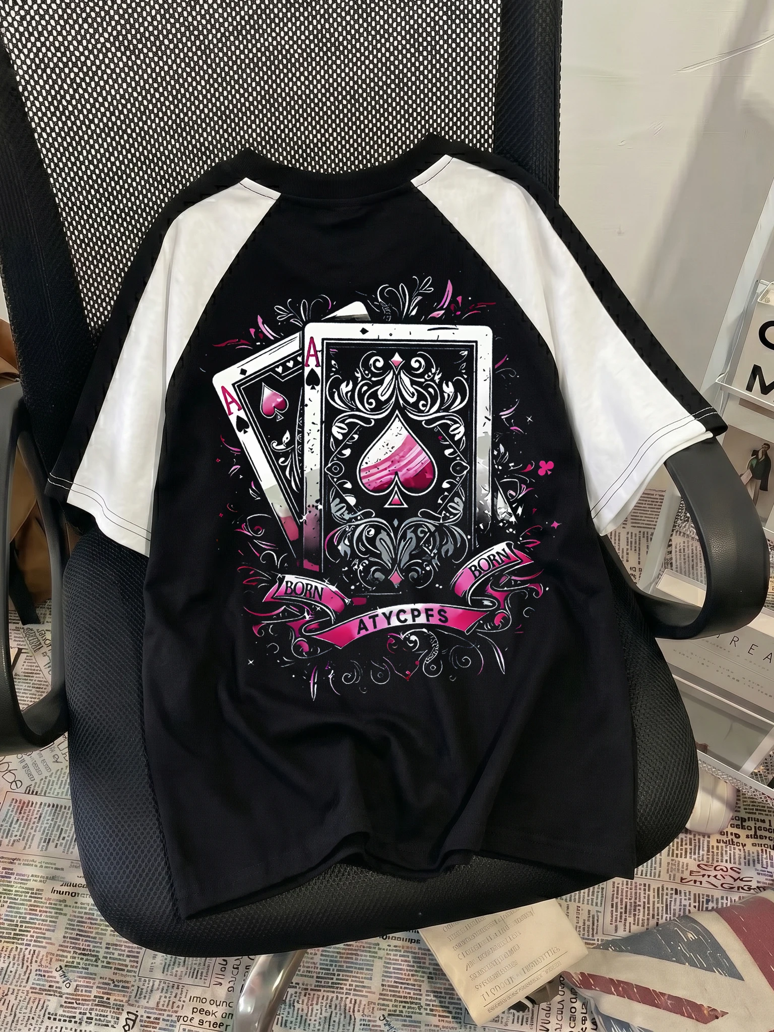 wassup-アメリカン-レトロ-ポーカー-プリント-半袖-tシャツ-ユニセックス-ルーズショルダー-コリジョンカラー-トレンディ-吸汗性-コットン-カジュアル-トップス