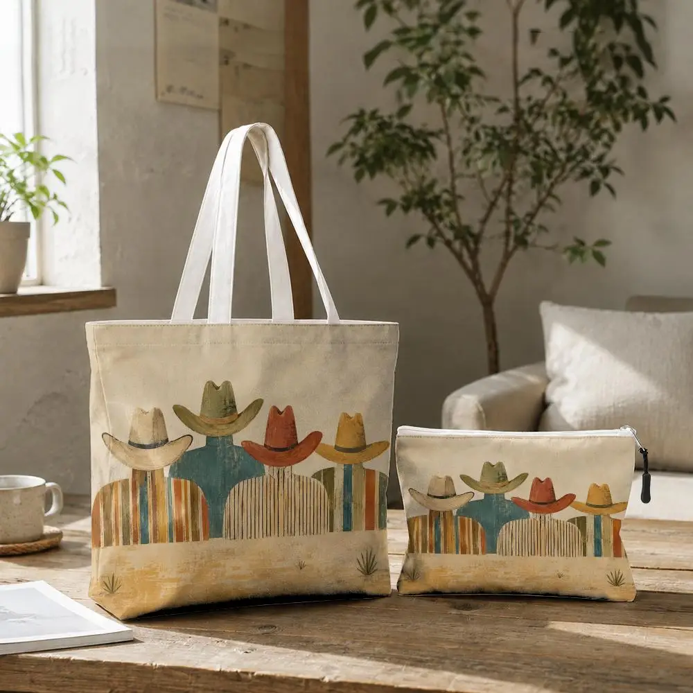 Sacs de rangement Western Cowboy Group, sac fourre-tout en toile avec fermeture éclair, sacs fourre-tout réutilisables pour le shopping, les voyages, le travail, les cadeaux, lot de 2