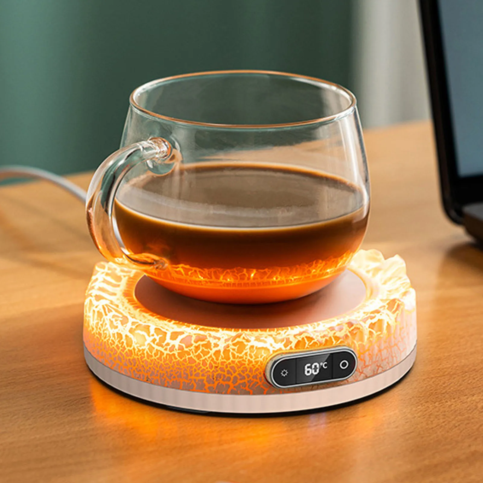 Heated Coaster Thermal pad with Colorful LED Lights Adjustable Temperature And Timer Function for Coffee & Milk Keeping Warm