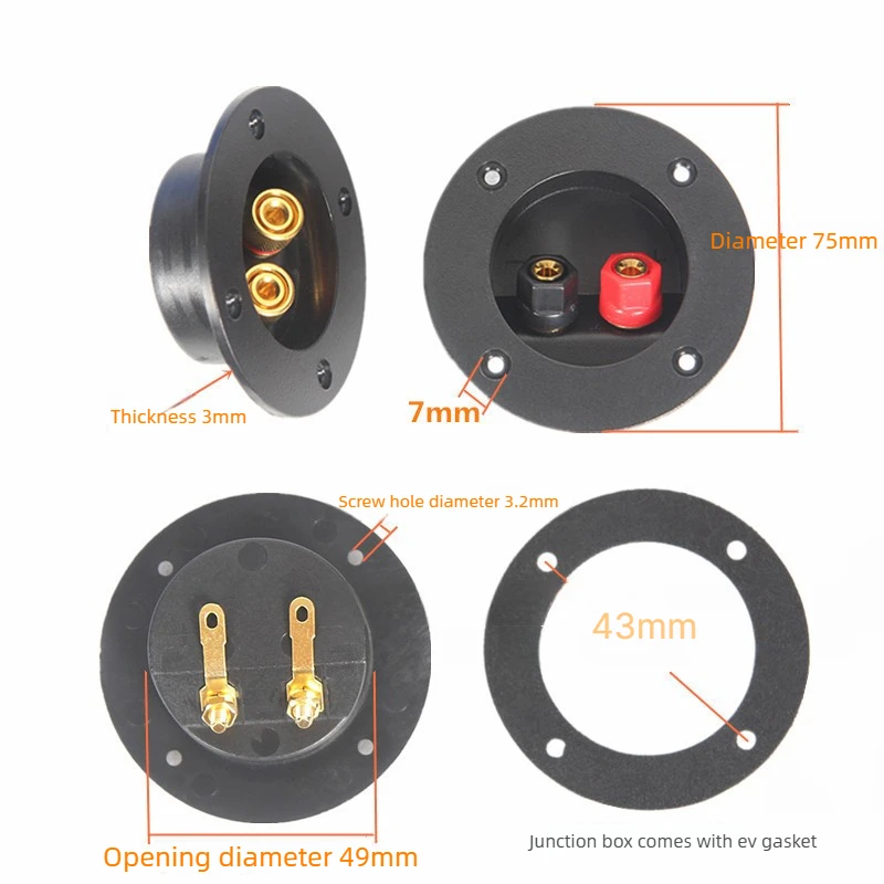 VYOPBC 2PCS Speaker Junction Box 49mm Cutout 2 Way Binding Post Audio Terminal Panel