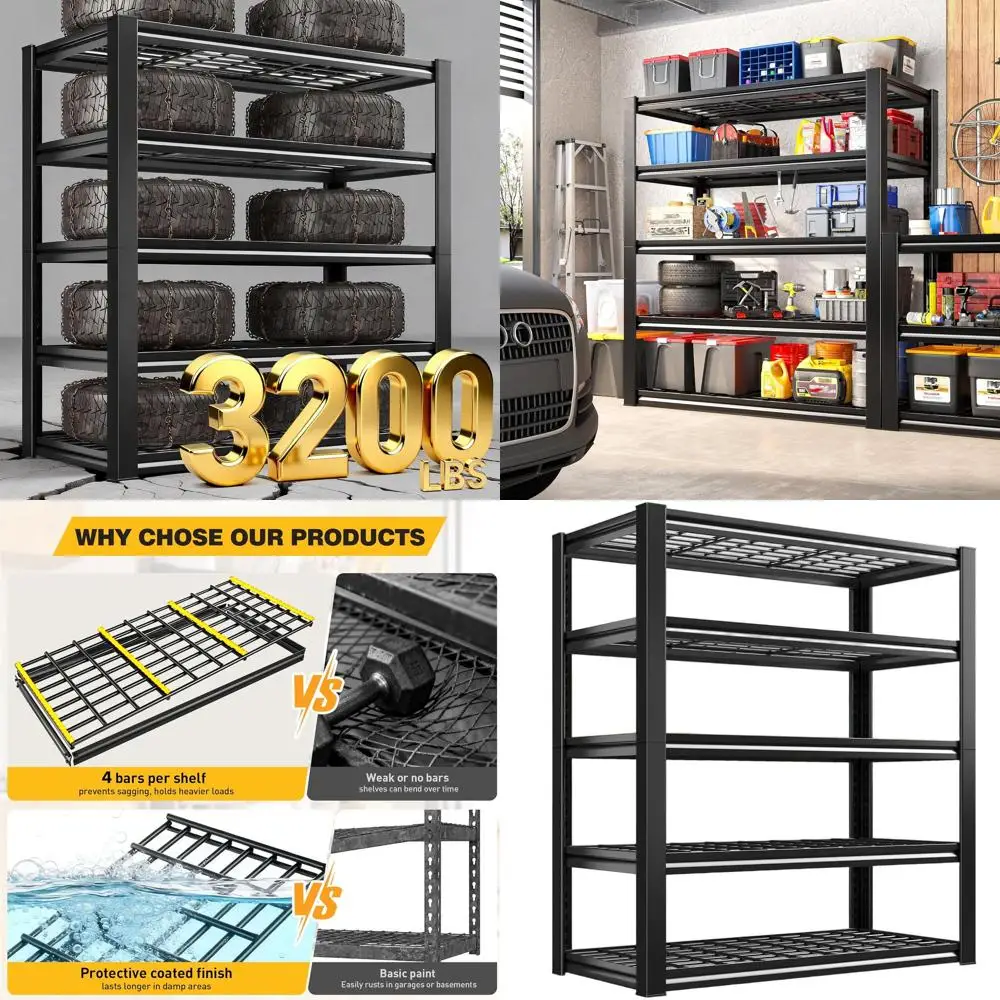 

5-ярусные регулируемые металлические стеллажи для хранения, грузоподъемность 3200 фунтов, 36Ш x 16Г x 72В дюймов, для гаража, подвала, кладовой, склада