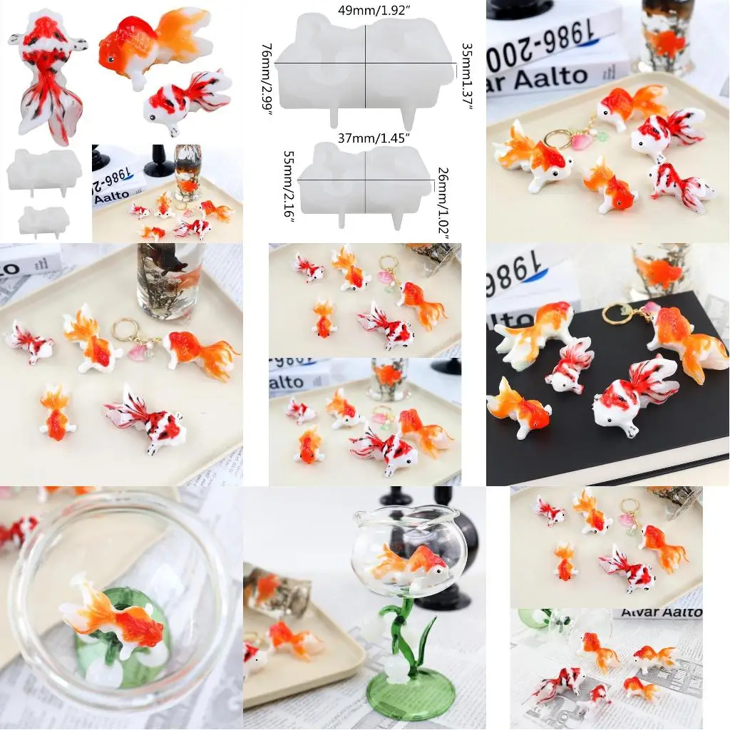 

2Pieces Resin Fish Keychain Mold Animal Silicone Mold for Epoxy Resin Crafts 3D Pendant Casting Molds Tool